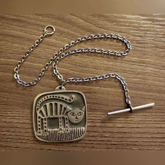 Vintage Art Deco Pewter Cat Pendant - Jorgen Jensen - Picture 2 of 5